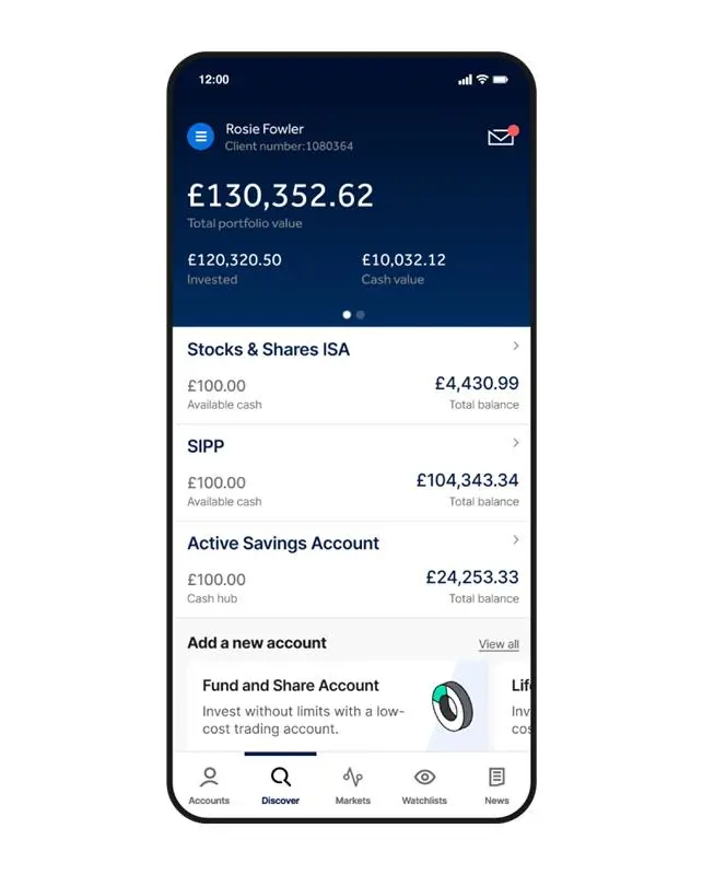 Portfolio overview on the app