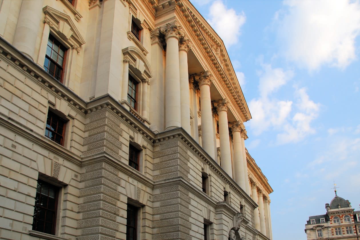 Outside the HM Treasury building in London.jpg