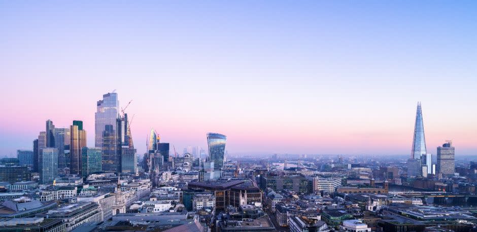 Landscape view of the City of London at dawn