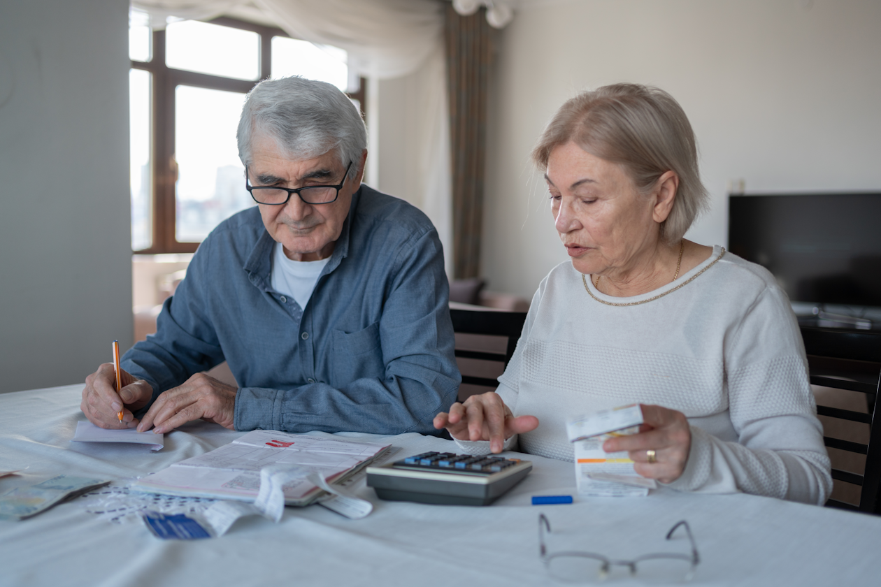 Retired couple going over finances together