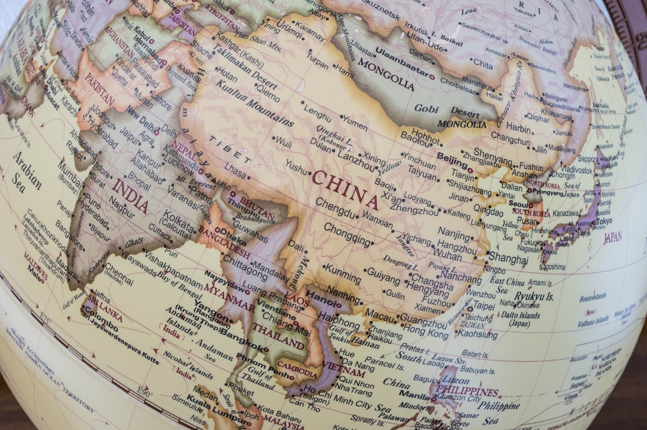A globe with a focus on china