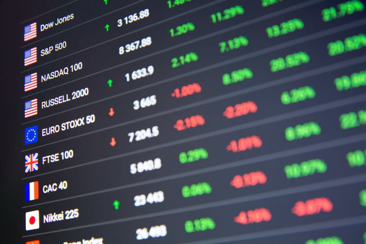 Stock markets performance board