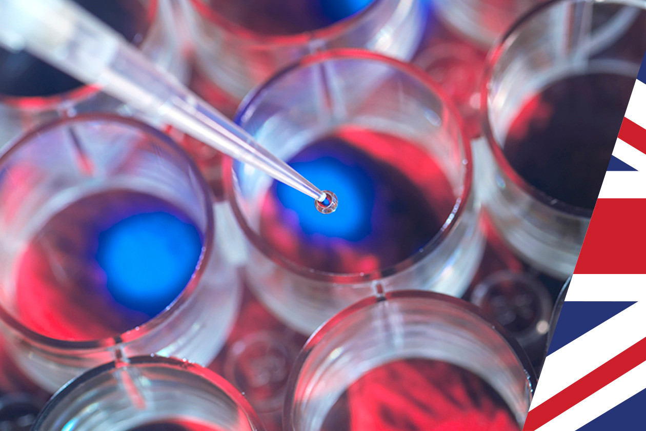 Test tubes and other biotech lab equipment viewed from above