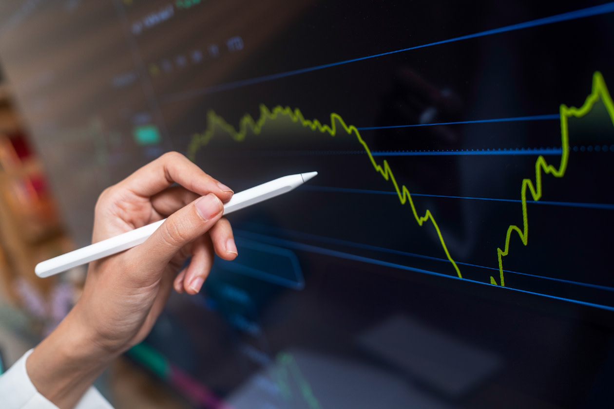 Candlestick chart and data of financial market - Gettyimages